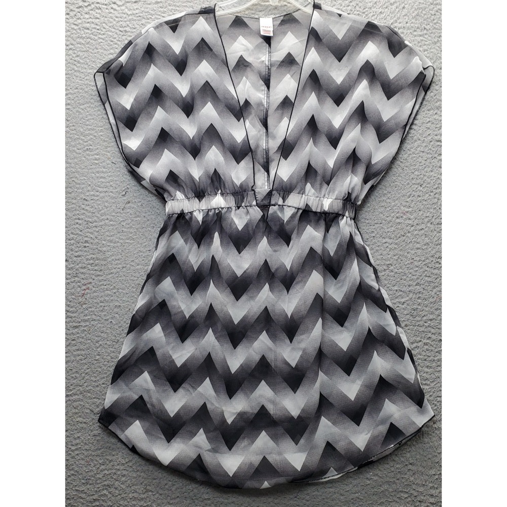 Bongo Smock Swim Cover-Up Dress Women M Multi Sheer Gradient Chevron Deep V-Neck